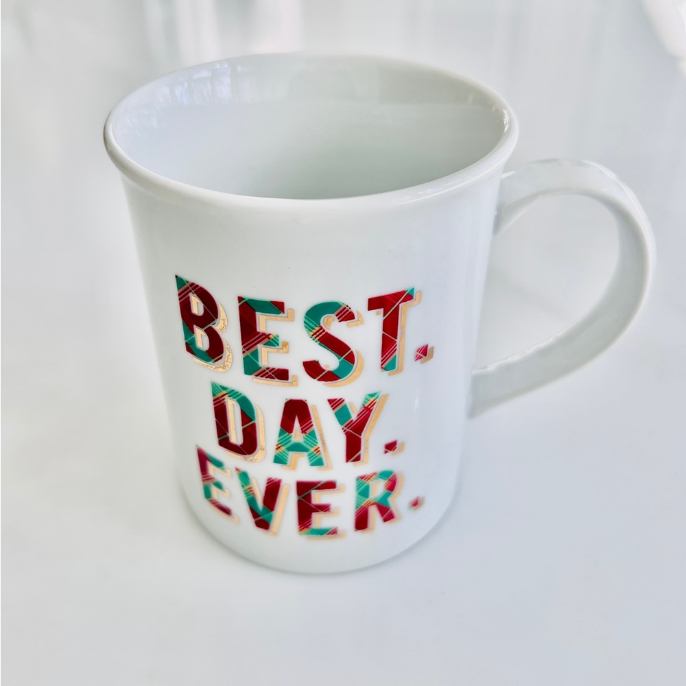 Fringe Studio "Best Day Ever" Ceramic Mug Cup gold green red nWOT